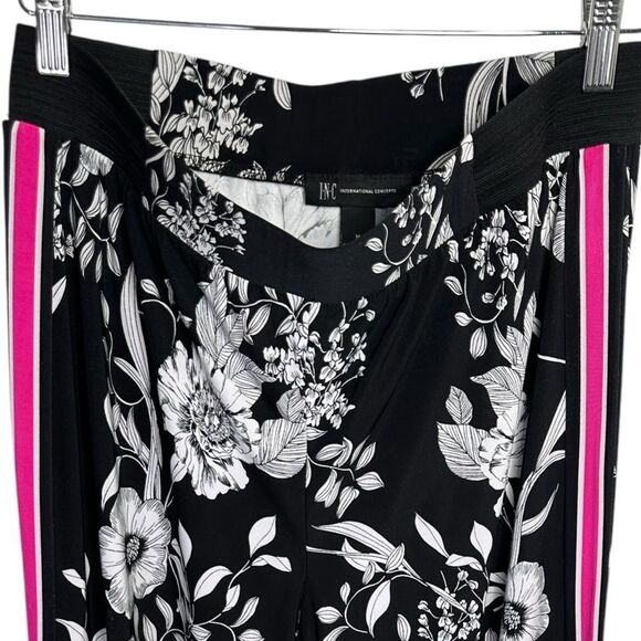 INC International Concepts Floral Black White Pink Stripe Wide-Leg Pants Size M - Picture 3 of 8